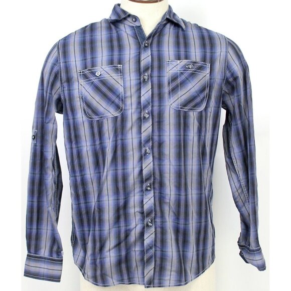 Michael Brandon Sz S Blue Plaid Button Up Shirt Mens Casual Everyday Long Sleeve - Picture 1 of 6